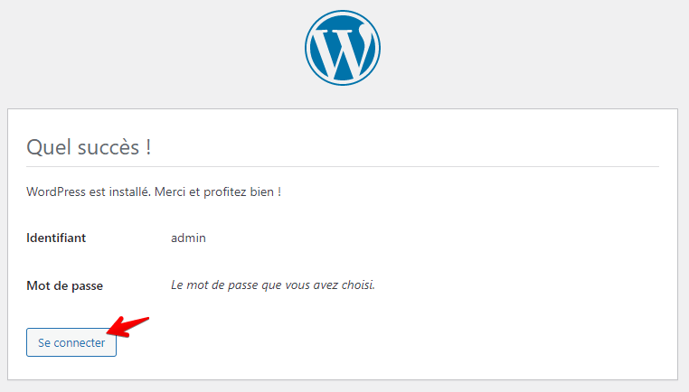 Fin de l'installation de WordPress
