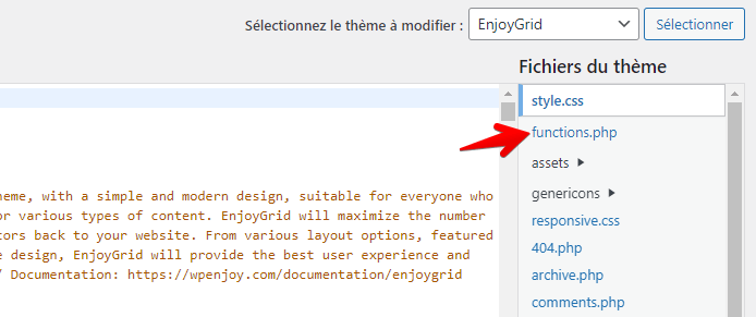 modifier le fichier function.php wordpress